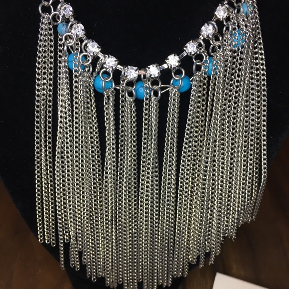 Silver & Turquoise Fringe Necklace/Earrings - Picture 6 of 10